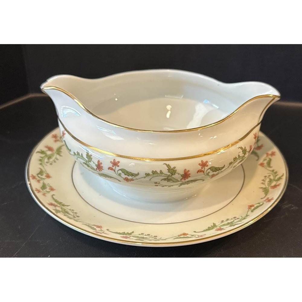 Heinrich Selb‎ Bavaria Germany Gold Trim Pink Flowers Gravy Boat Bowl READ